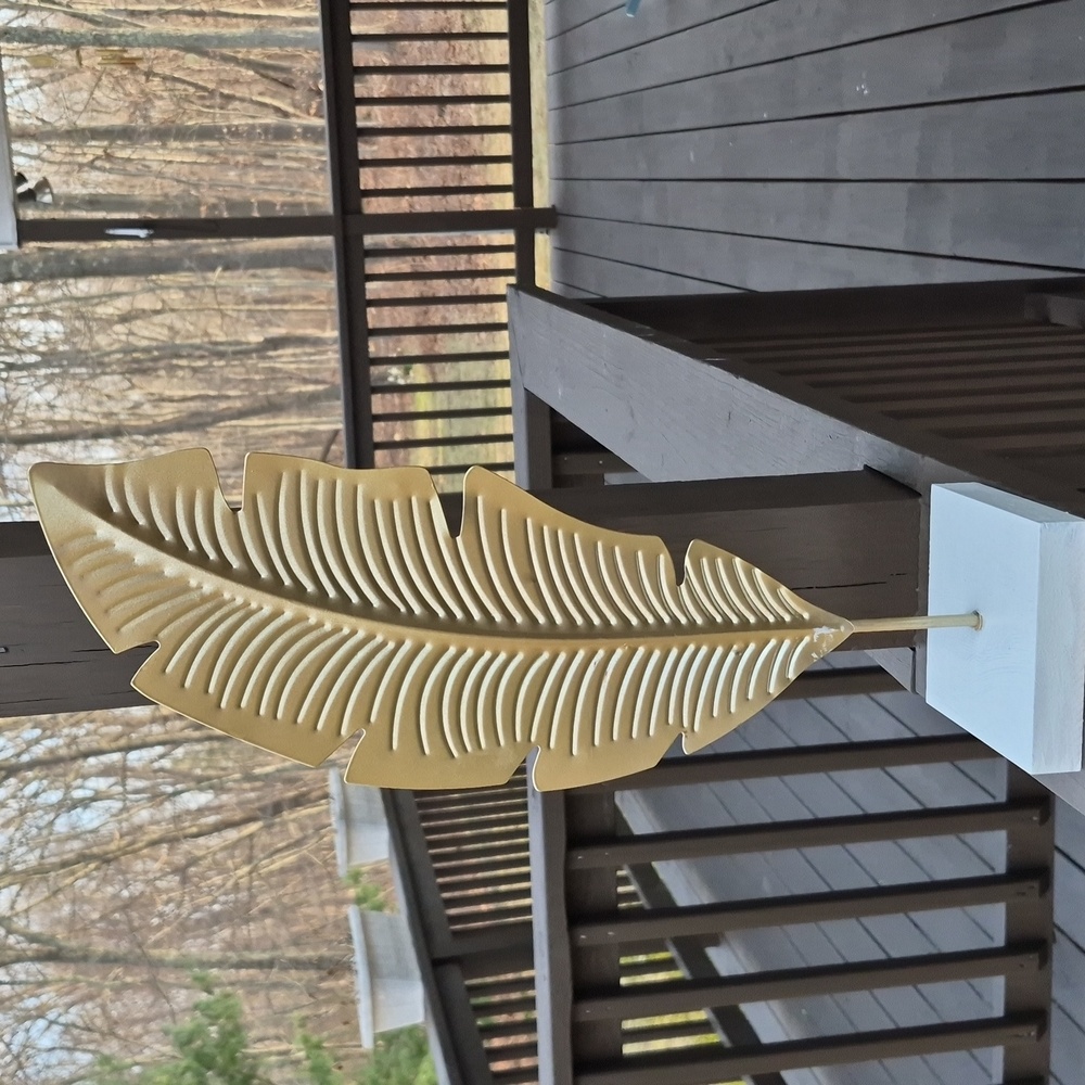 Gold Metal Banana Leaf Feather Sculpture Decor Statue Ornament
